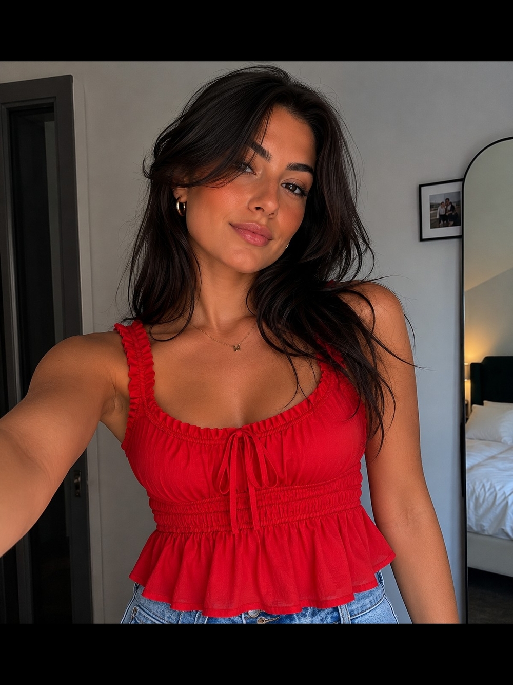 LC Lauren Conrad Red Ruffled Tie-Front Peplum Camisole